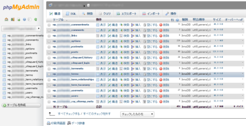 phpMyAdminの画面1