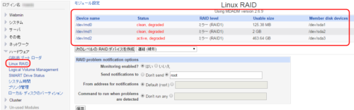 Webmin RAID画面