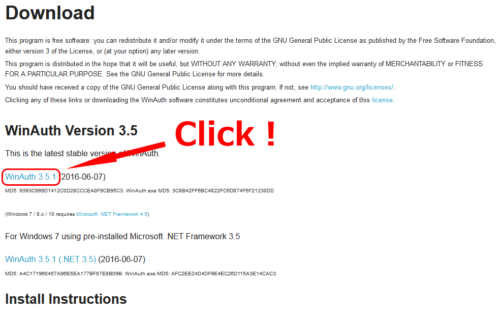 WinAuthダウンロードページ