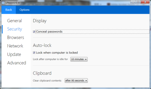 1Password6 for Windows Security画面